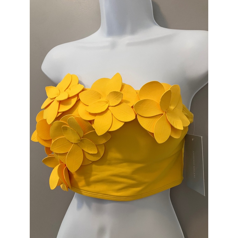 Antonio Melani Yellow 3D Floral Applique Bandeau Bikini Top XS AM550205Y